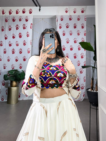 Ivory Grace Navratri Lehenga Set with Multicolor Embroidered Blouse