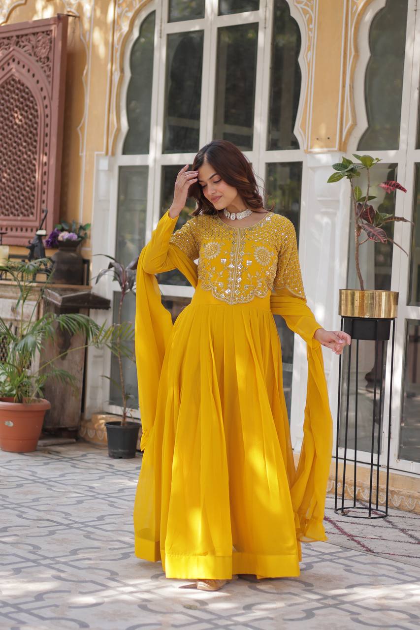 ishani Ivory Georgette Gown set