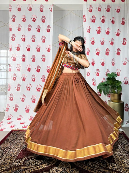 Meraki  Bronze  & Wine Chanderi  Handwork Navratri Lehenga Set