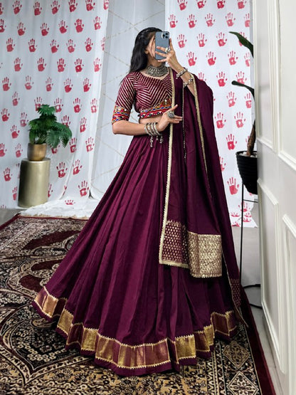 Meraki  Bronze  & Wine Chanderi  Handwork Navratri Lehenga Set
