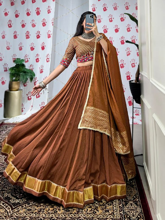 Meraki  Bronze  & Wine Chanderi  Handwork Navratri Lehenga Set