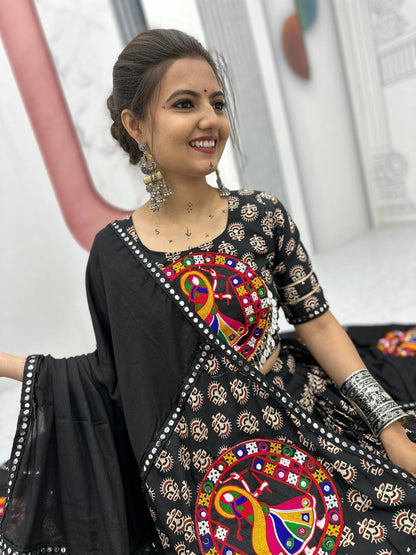 Maroon & Black  Navratri  Vibrant Peacock Mirror Embroidery Lehenga Set