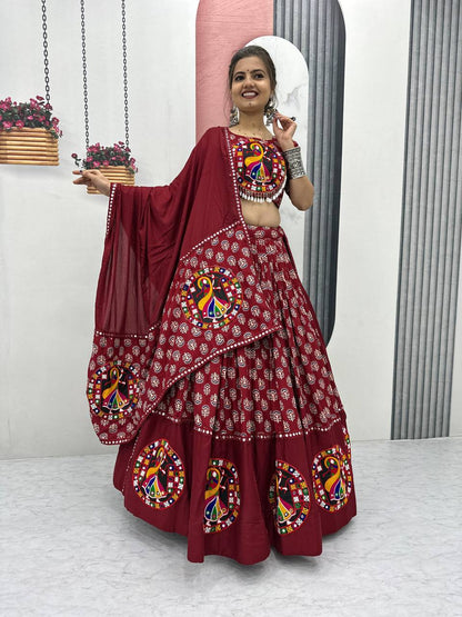 Maroon & Black  Navratri  Vibrant Peacock Mirror Embroidery Lehenga Set