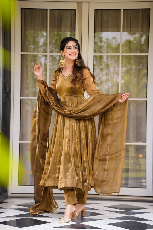 Golden Glow Beautiful Anarkali  Set