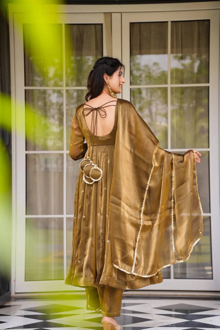 Golden Glow Beautiful Anarkali  Set