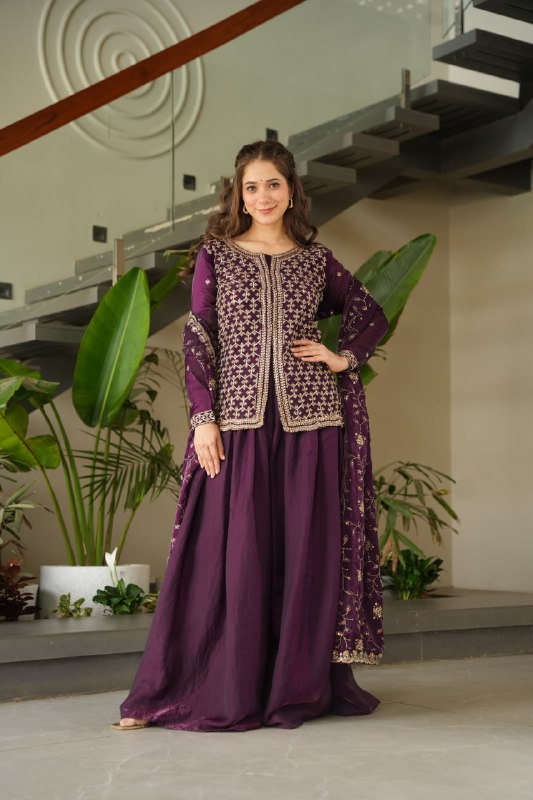 Siyaahi  Festive Glam   Embroidered Jacket Style Palazzo Suit