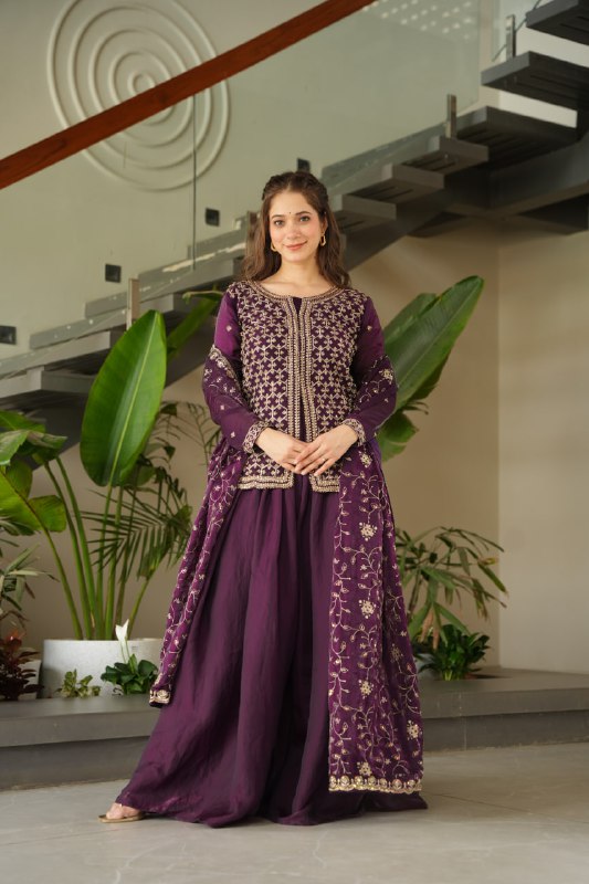 Siyaahi  Festive Glam   Embroidered Jacket Style Palazzo Suit