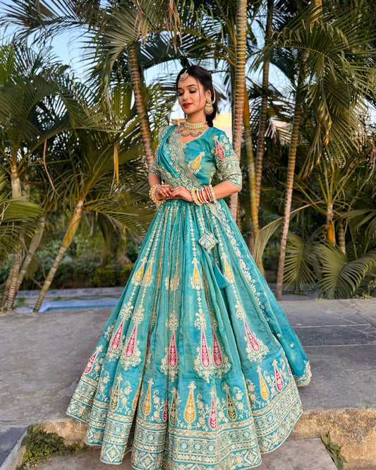 Kiara’s Regal Threads  Aqua Wedding Lehenga Set
