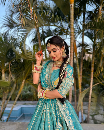 Kiara’s Regal Threads  Aqua Wedding Lehenga Set