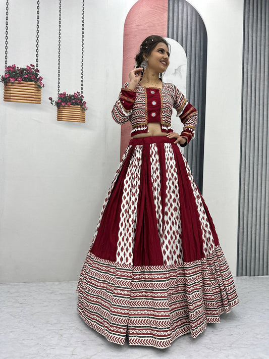 Maroon Melody Ajarakh Print   Navratri Lehenga Set