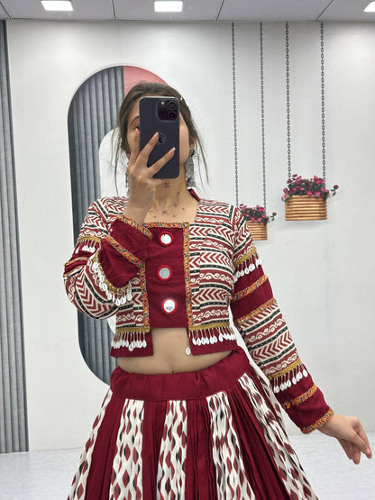 Maroon Melody Ajarakh Print   Navratri Lehenga Set