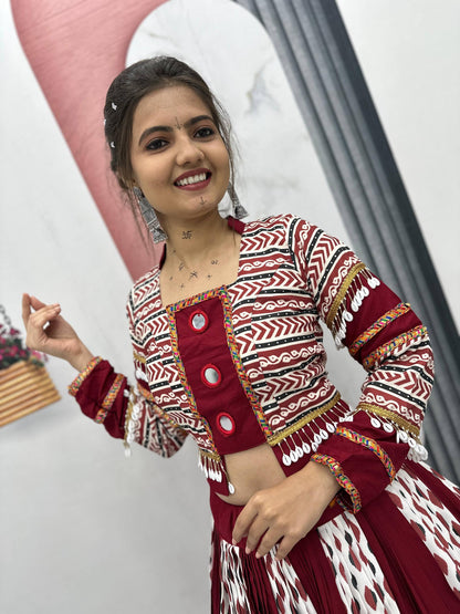 Maroon Melody Ajarakh Print   Navratri Lehenga Set
