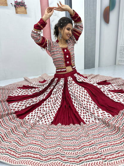 Maroon Melody Ajarakh Print   Navratri Lehenga Set
