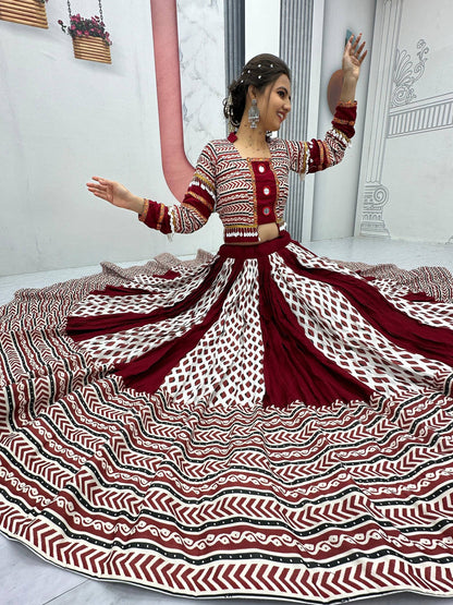 Maroon Melody Ajarakh Print   Navratri Lehenga Set