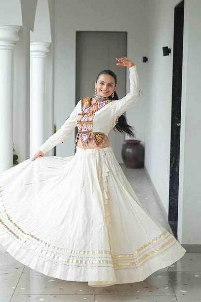 Vibrant Kutchi Work  Jacket Classic White Lehenga   Set