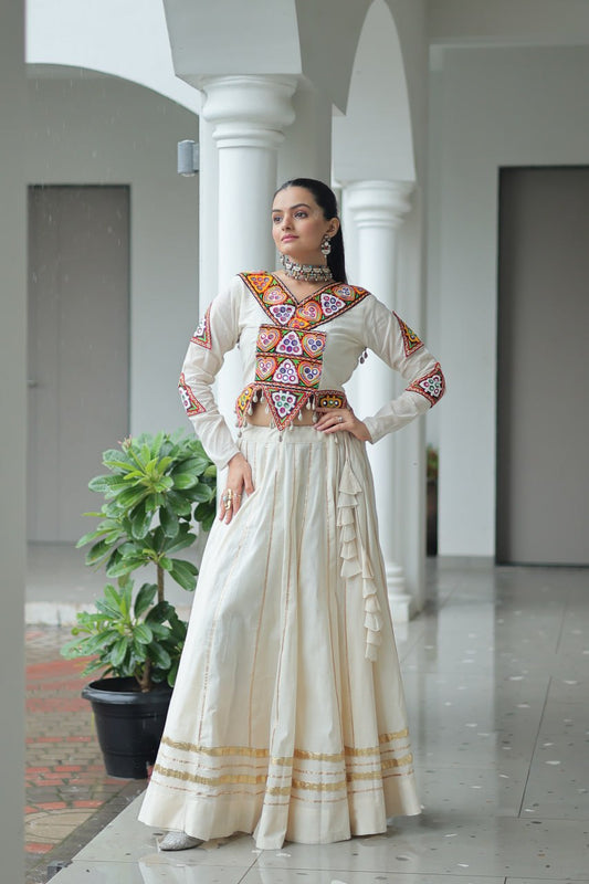 Vibrant Kutchi Work  Jacket Classic White Lehenga   Set