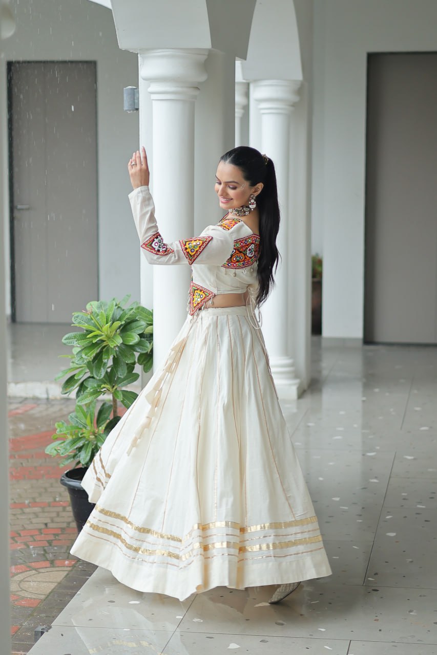 Vibrant Kutchi Work  Jacket Classic White Lehenga   Set