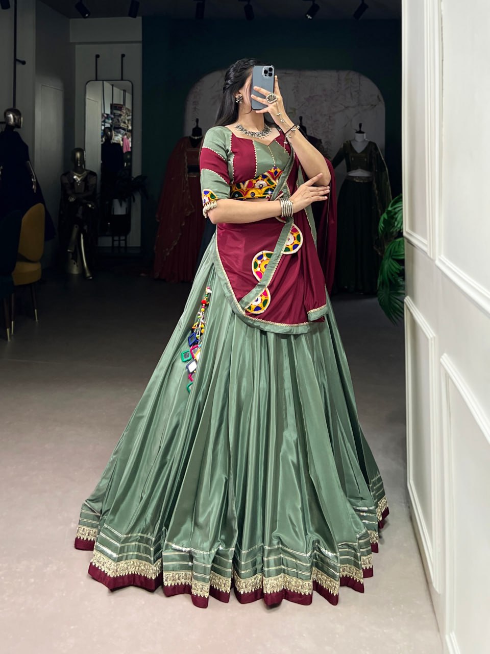 Naisha in Patola Grace   Gamthi Work Navratri Lehenga Set