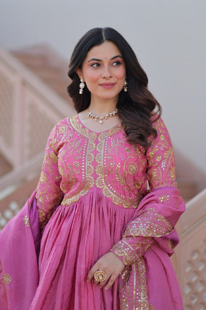 Sanvika Ensemble Regal Threadwork Royal Gown Set