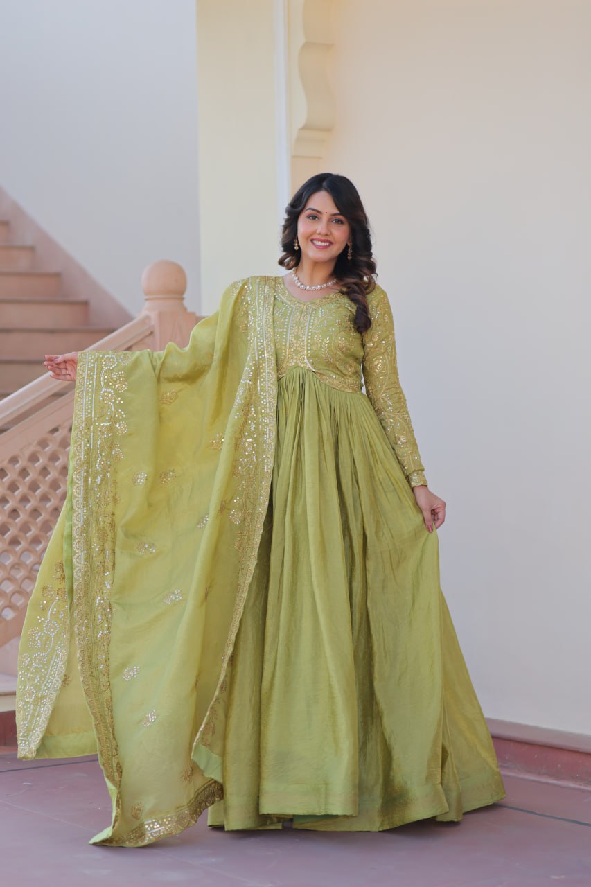 Sanvika Ensemble Regal Threadwork Royal Gown Set