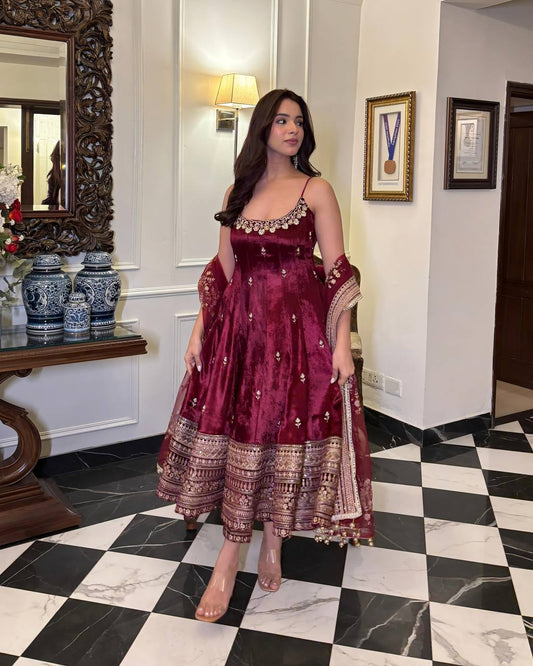 Anaya’s Premium Quality Maroon Anarkali Suit Set