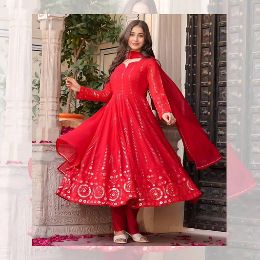 Vritika’s  Red Elegance  Style Anarkali Set
