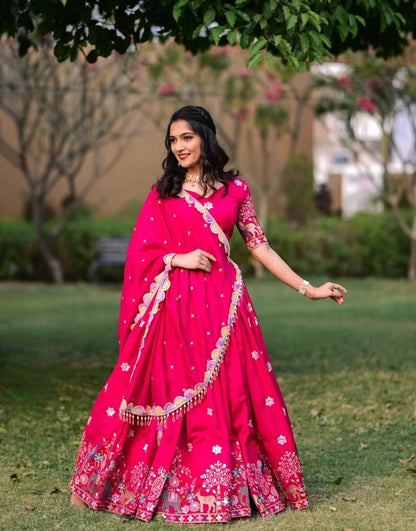 parisha pink Chinon lehenga choli set