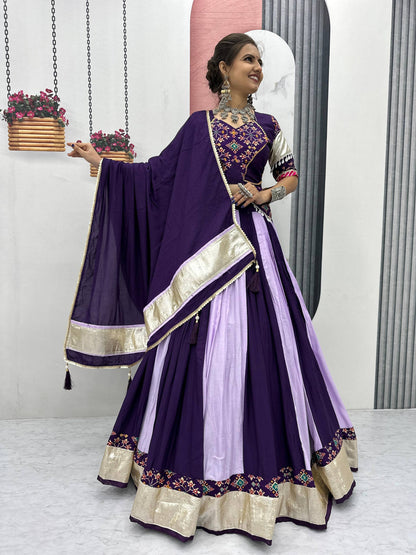 Vrinda's Vibrant Virasat  Green &  Purple Gamthi Navratri Lehenga Set
