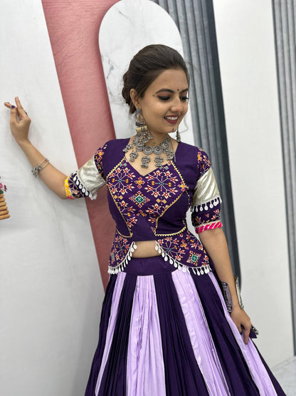 Vrinda's Vibrant Virasat  Green &  Purple Gamthi Navratri Lehenga Set
