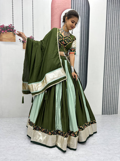 Vrinda's Vibrant Virasat  Green &  Purple Gamthi Navratri Lehenga Set