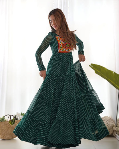 Chandni Glow Gamthi work Bandhani Navratri Gown