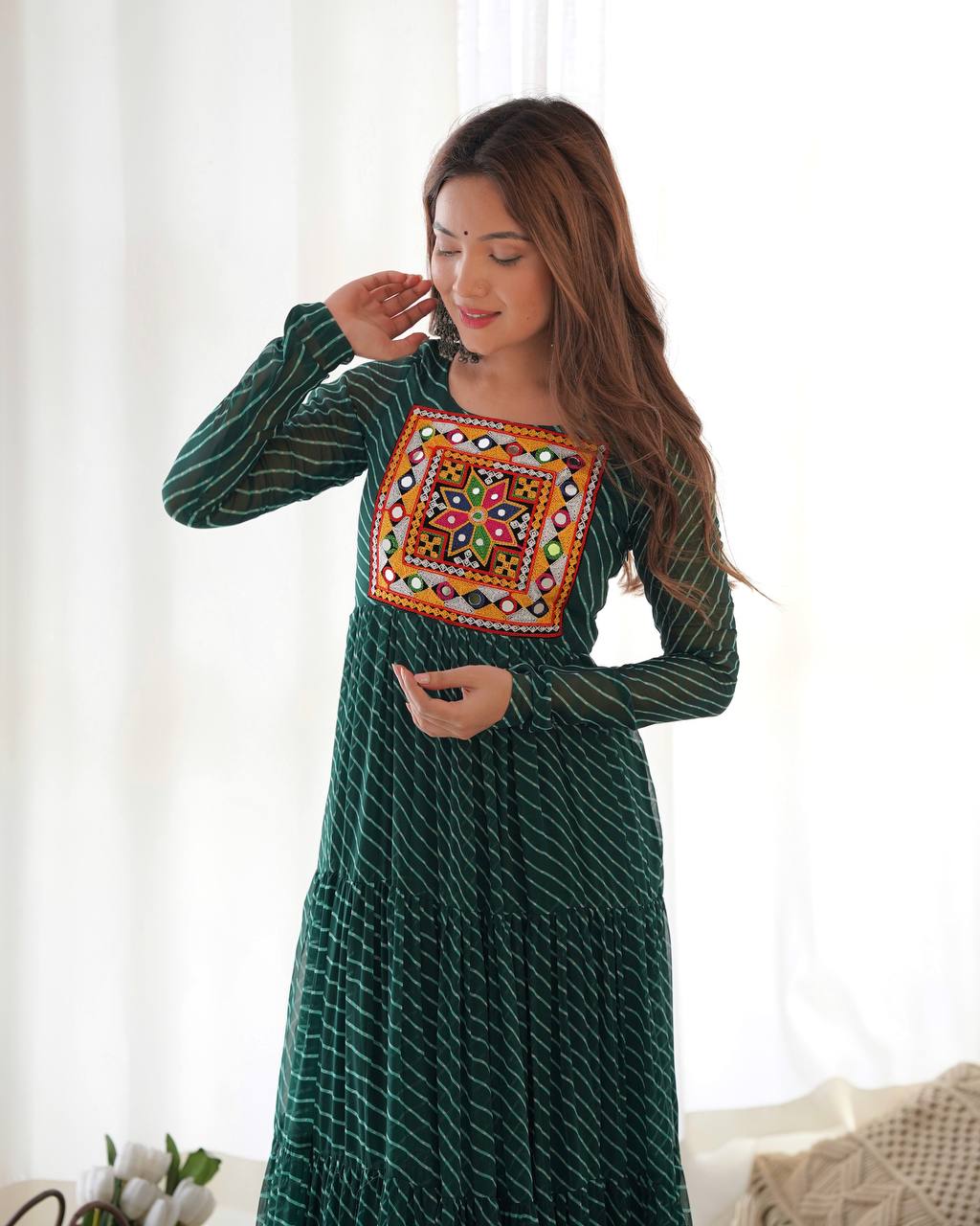 Chandni Glow Gamthi work Bandhani Navratri Gown