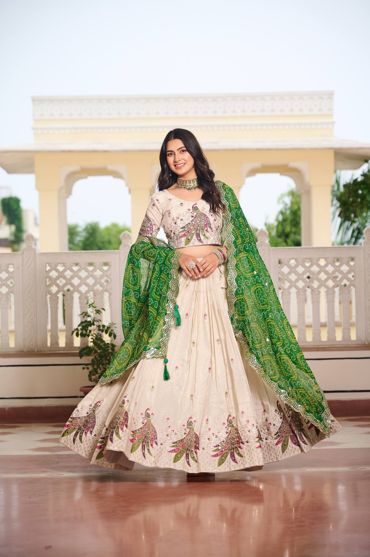 Pari Peacock Pride  Choli Set with  Pretty Bandhani Dupatta