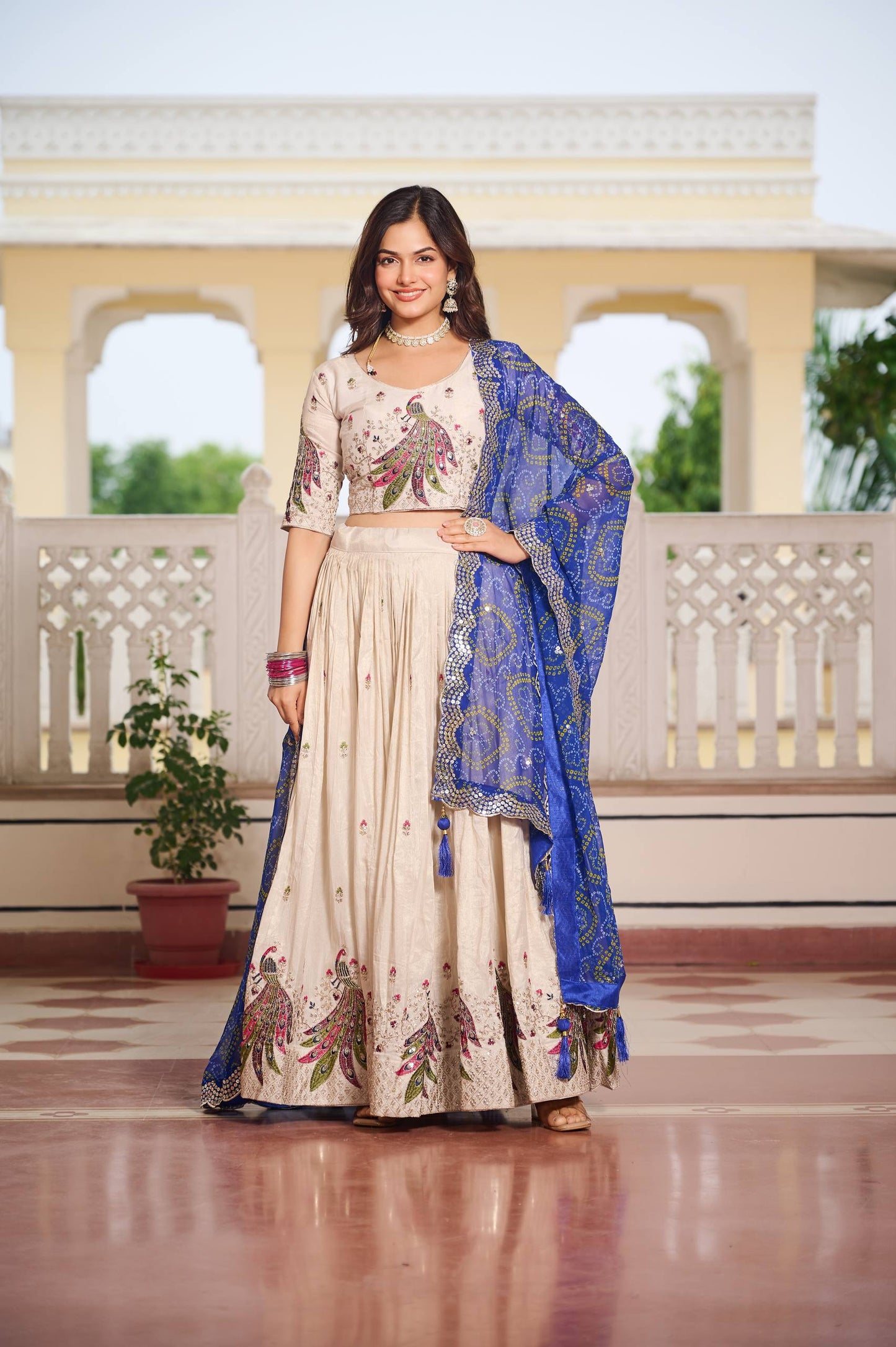 Pari Peacock Pride  Choli Set with  Pretty Bandhani Dupatta