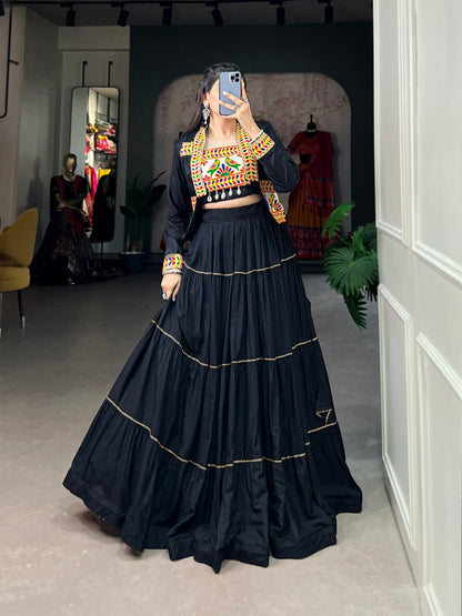 Jhamkudi Raas Mirror Embellished With Gota Patti  Lehenga Set