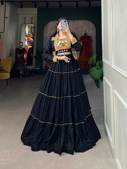 Jhamkudi Raas Mirror Embellished With Gota Patti  Lehenga Set