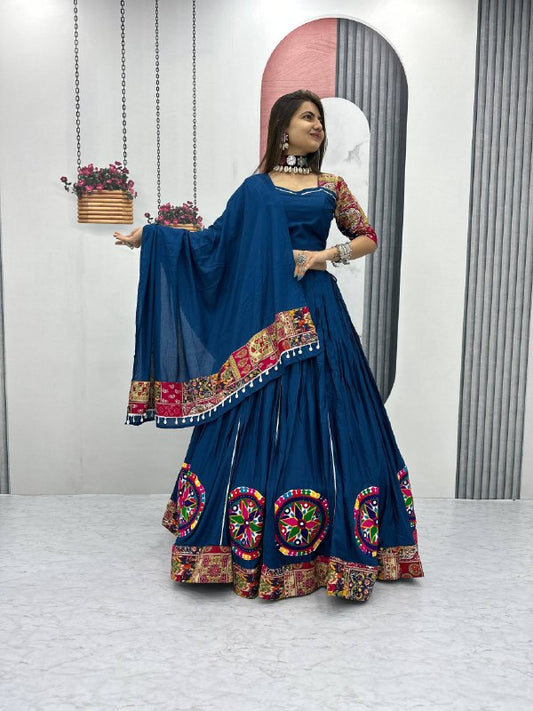 Divira Dandiya Navy Blue Kutchi Patchwork  Lehenga Set