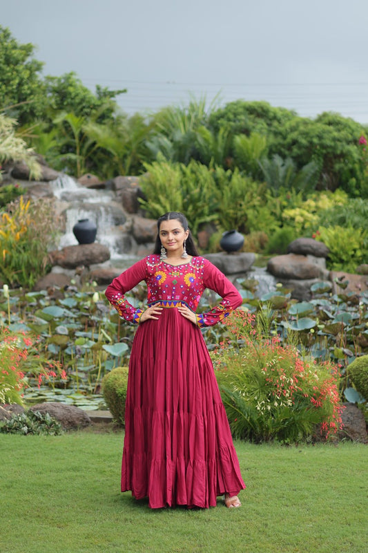 Navratri Glow Maroon Mirror Magic Gown