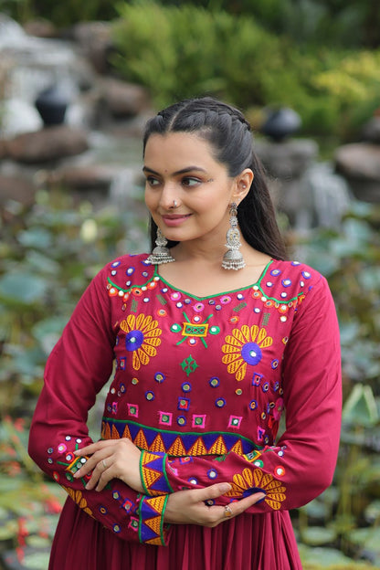 Navratri Glow Maroon Mirror Magic Gown