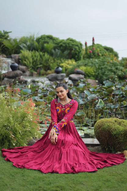 Navratri Glow Maroon Mirror Magic Gown