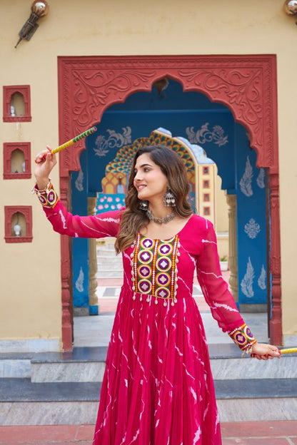 Rangtaari Bandhani Mirror Work Trio Gown