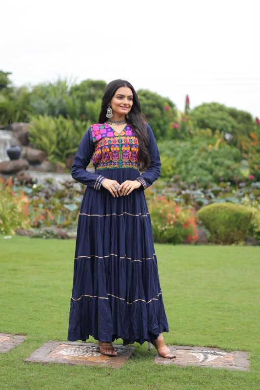 Vivid Vaani Navy  & Wine Flare Navratri Gown