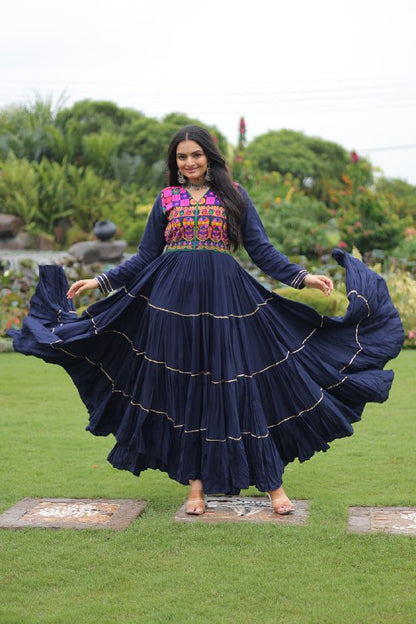 Vivid Vaani Navy  & Wine Flare Navratri Gown