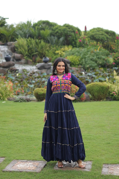 Vivid Vaani Navy  & Wine Flare Navratri Gown
