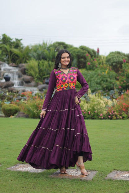 Vivid Vaani Navy  & Wine Flare Navratri Gown