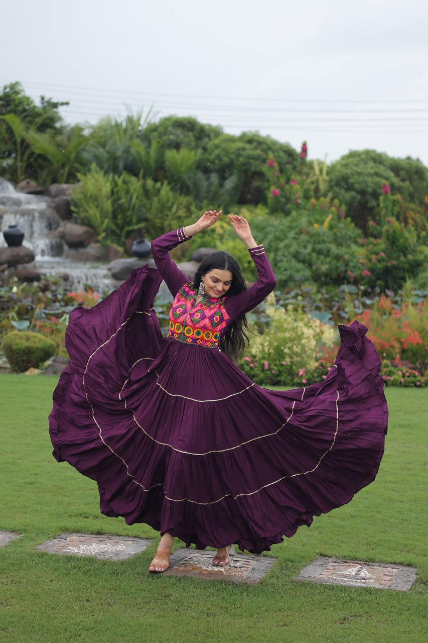 Vivid Vaani Navy  & Wine Flare Navratri Gown