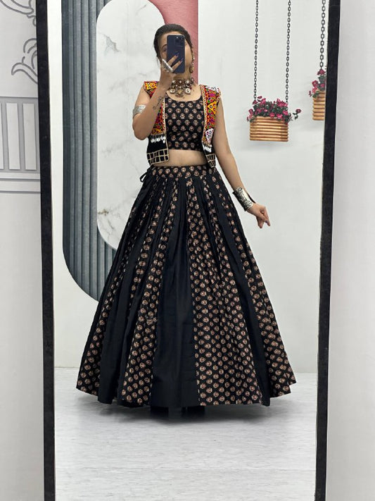 Meera Black Mirrorwork With Kutch Jacket Navratri Lehenga Set