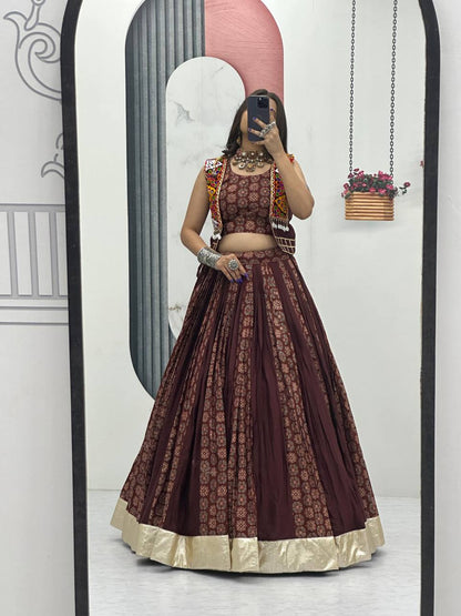 Meera Black Mirrorwork With Kutch Jacket Navratri Lehenga Set