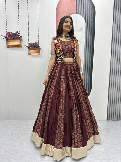 Meera Black Mirrorwork With Kutch Jacket Navratri Lehenga Set