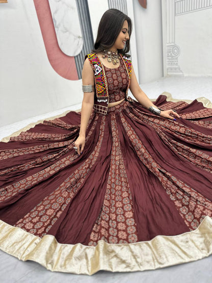 Meera Black Mirrorwork With Kutch Jacket Navratri Lehenga Set